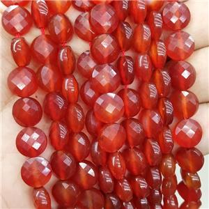 Natural Agate Beads Red Dye Faceted Circle, approx 10mm