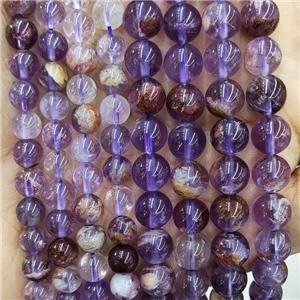 Natural Purple Phantom Quartz Beads Cacoxenite Smooth Round, approx 10mm dia