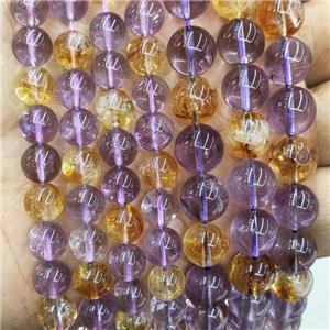 Natural Amethyst And Citrine Beads Smooth Round, approx 8mm dia