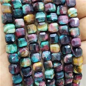 Tiger Eye Stone Beads Multicolor Faceted Cube, approx 8-10mm