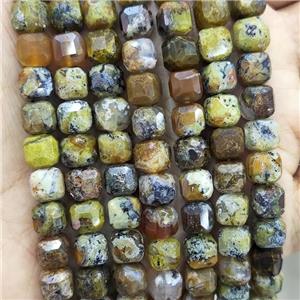 Natural Opal Beads Green Brown Faceted Cube, approx 7-8mm