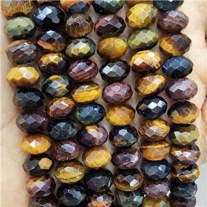 Tiger Eye Stone Beads Multicolor Faceted Rondelle, approx 8mm