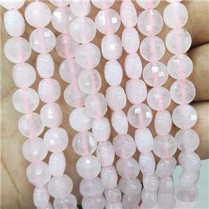 Pink Rose Quartz Beads Faceted Circle, approx 6mm