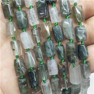 Natural Green Rutilated Quartz Beads Tube, approx 7-14mm