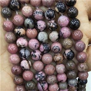 Natural Chinese Rhodonite Beads Pink Smooth Round, approx 6mm dia