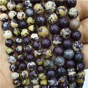 Natural Darkpurple Jasper Beads Yellow Smooth Round, approx 6mm dia