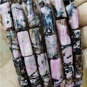 Natural Chinese Rhodonite Beads Pink Twist Tube, approx 10-20mm, 22pcs per st