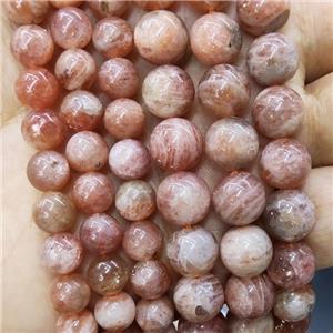 Natural Peach Sunstone Beads Smooth Round, approx 8mm dia