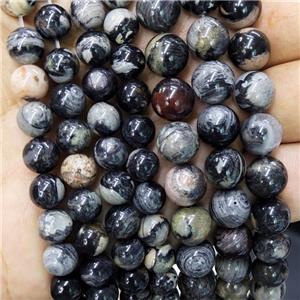 Black Silver Leaf Jasper Beads Smooth Round, approx 4mm