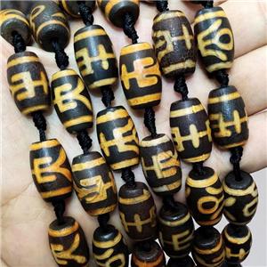 Tibetan Agate Barrel Beads Black Yellow, approx 13-20mm, 12pcs per st