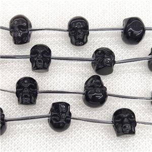 Natural Black Obsidian Skull Beads Carved, approx 8-10mm, 12pcs per st