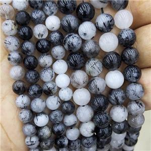 Natural Black Rutilated Quartz Beads Smooth Round, approx 6mm dia