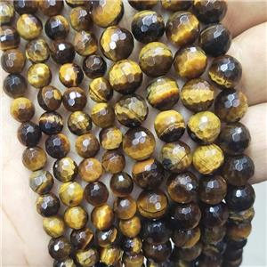 Natural Tiger Eye Stone Beads Faceted Round, approx 12mm dia