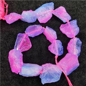 Natural Crystal Quartz Nugget Beads Hotpink Blue Dye Dichromatic Freeform Rough, approx 15-30mm