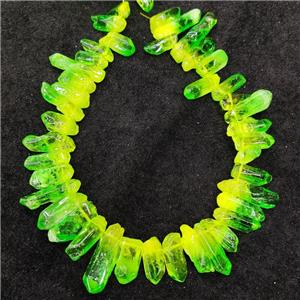 Natural Crystal Quartz Stick Beads Yellow Green Dye Dichromatic Polished, approx 10-30mm