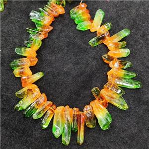 Natural Crystal Quartz Stick Beads Orange Green Dye Dichromatic Polished, approx 10-30mm