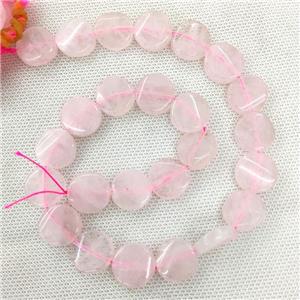 Natural Pink Rose Quartz Coin Beads Twist, approx 16mm