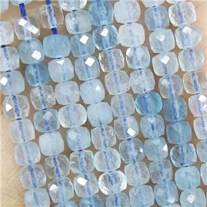 Natural Blue Aquamarine Beads Faceted Cube, approx 3.7-4.4mm