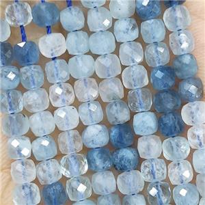 Natural Blue Aquamarine Beads Faceted Cube, approx 3.7-4.4mm