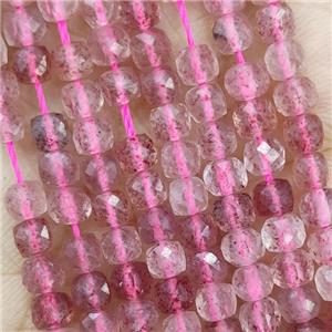 Natural Strawberry Quartz Beads Pink Fceted Cube, approx 3.7-4.4mm