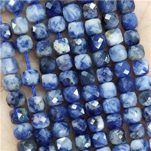 Natural Sodalite Beads Blue Faceted Cube, approx 3.7-4.4mm