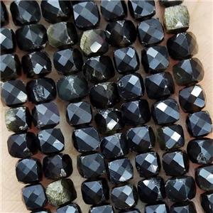 Natural Obsidian Beads Gold Spot Faceted Cube, approx 3.7-4.4mm