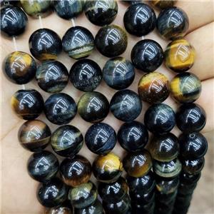 Natural Tiger Eye Stone Beads Darkblue Yellow Dye Smooth Round, approx 12mm dia