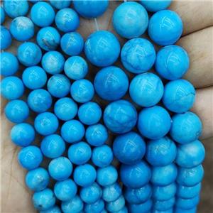 Howlite Turquoise Beads Blue Dye Smooth Round, approx 6mm dia