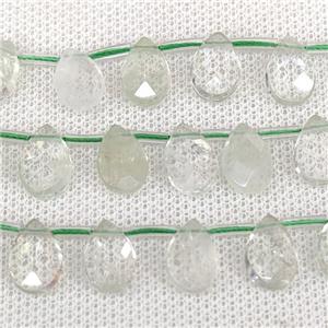 Natural Green Quartz Beads Faceted Teardrop Topdrilled, approx 8-12mm