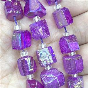 Natural Crystal Quartz Nugget Beads Freeform Purple AB-Color Electroplated, approx 10-12mm, 20cm length