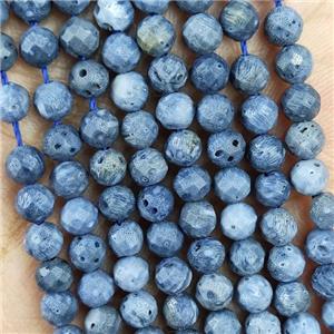 Blue Coral Fossil Beads Faceted Round, approx 4.7-5.5mm