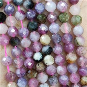 Natural Tourmaline Beads Multicolor Faceted Round, approx 4.7-5.5mm