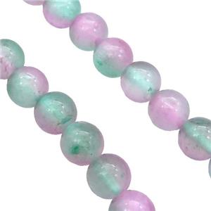 Selenite Beads Green Pink Dye Smooth Round, approx 6mm dia