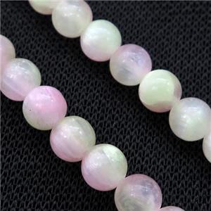 Selenite Beads Green Pink Dye Smooth Round, approx 8mm dia