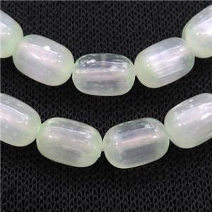 Selenite Beads Lt.green Dye Barrel, approx 8-12mm