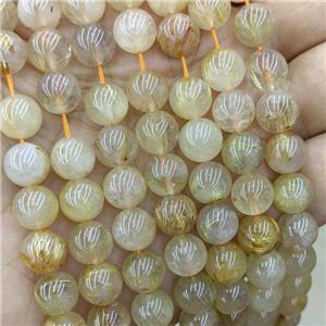 Natural Golden Rutilated Quartz Beads A-Grade Smooth Round, approx 9mm