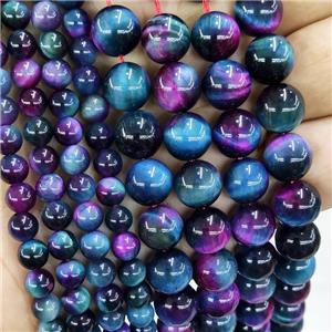 Natural Tiger Eye Stone Beads Multicolor Dye Smooth Round, approx 6mm dia