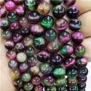 Natural Tiger Eye Stone Beads Multicolor Dye Smooth Round, approx 12mm dia