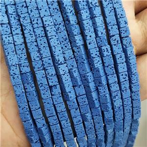 Rock Lava Cube Beads Rich Blue Dye, approx 4mm