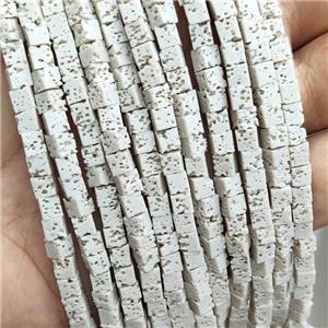 Rock Lava Cube Beads Cream White Dye, approx 4mm