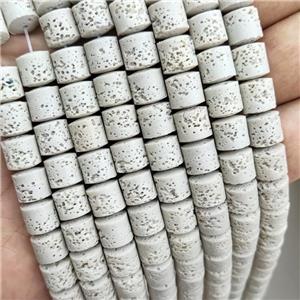 Rock Lava Column Beads Cream White Dye, approx 8mm