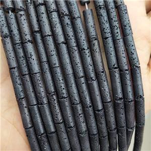 Black Rock Lava Tube Beads Column, approx 4-13mm