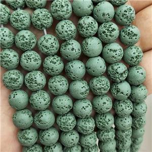 Rock Lava Round Beads Green Dye, approx 6mm dia