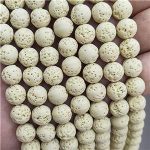 Rock Lava Round Beads Yellow Dye, approx 10mm dia