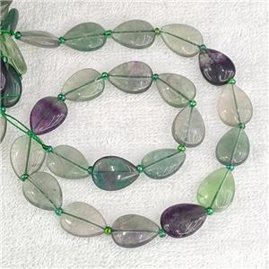 Natural Fluorite Teardrop Beads Flat Green, approx 13-18mm