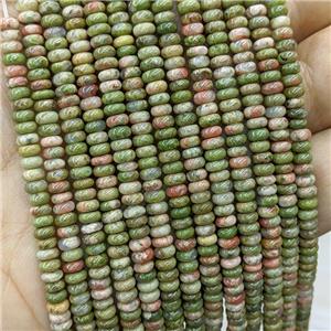 Natural Unakite Beads Green Smooth Rondelle, approx 2x4mm