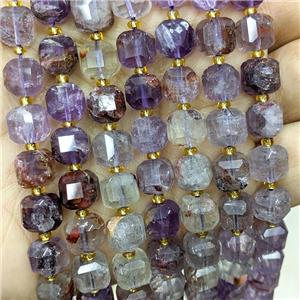 Natural Purple Phantom Quartz Beads Faceted Cube, approx 8-9mm