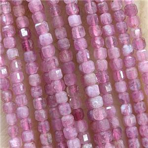 Natural Tourmaline Beads Pink Faceted Cube, approx 2.5mm