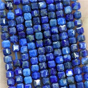 Natural Lapis Lazuli Blue Faceted Cube, approx 3mm