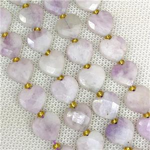 Natural Lepidolite Heart Beads Faceted Lt.purple, approx 12mm